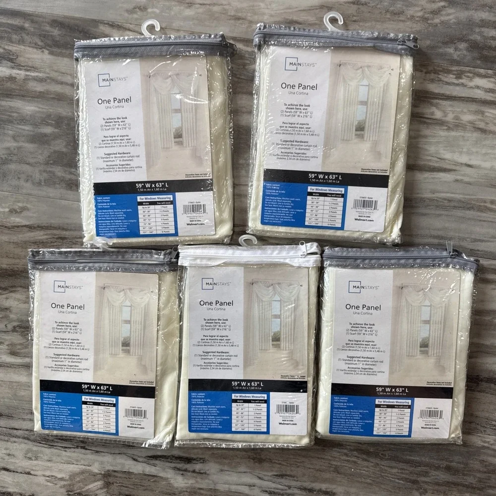 Set Of 5 Marjorie Sheer Voile Curtain Panel Oyster 59 In Wide x 63 In Long